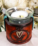 Set Of 2 Western Cowgirl Love Heart Scrollwork Faux Leather Votive Candle Holder