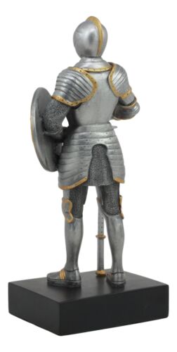 Medieval Knight Statue 9"H With Heraldic Royal Lion Shield And Axe Suit Of Armor