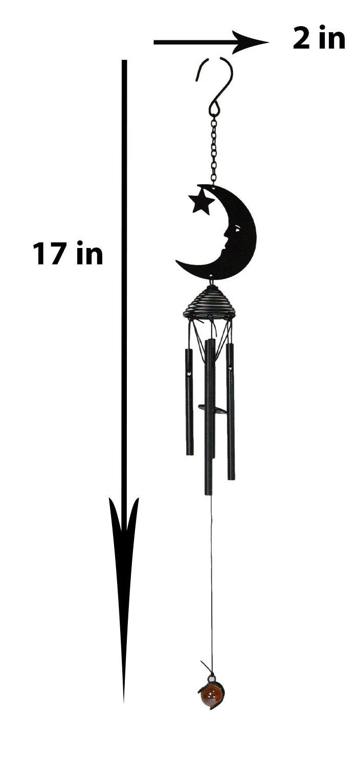 Wicca Witchcraft Crescent Moon Face with Star Coated Steel Metal Wind Chime