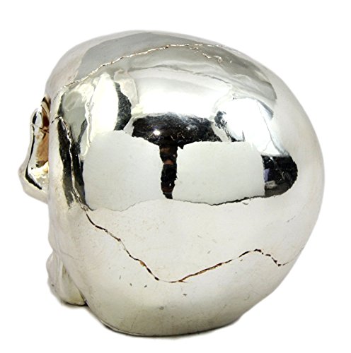 Ebros Gift Chrome Plated Golden Silver Treasure Skull Figurine 6.25"L