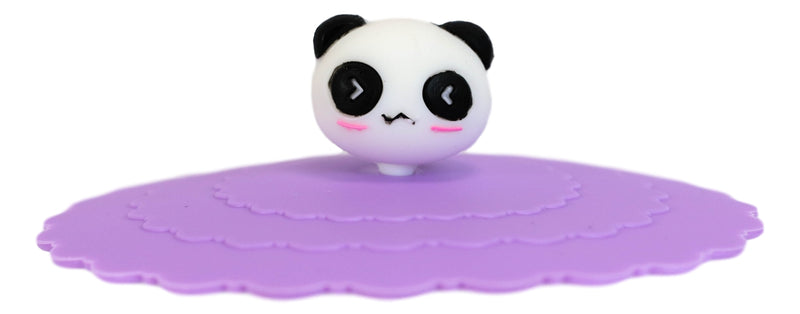 Set Of 4 Purple Panda Reusable Silicone Coffee Tea Cup Cover Lids Air Tight