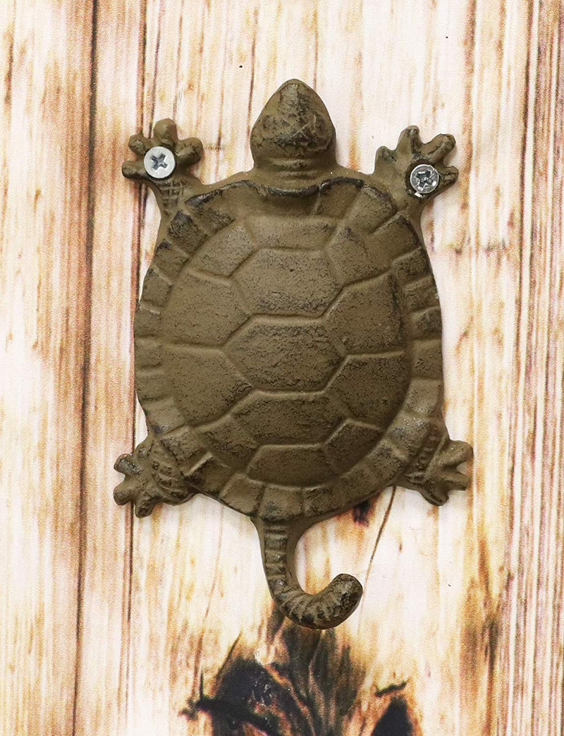 Ebros Gift 5.75" Tall Nautical Ocean Sea Turtle Cast Iron Rustic Wall Coat Keys Leashes Hats (4)