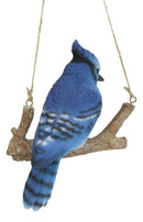 Home Garden Hanging Blue Jay Passerine Bird Perching on Branch Figurine Decor