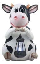 Ebros Country Farm Whimsical Holstein Cow Statue Holding Solar LED Lantern Light 14"H