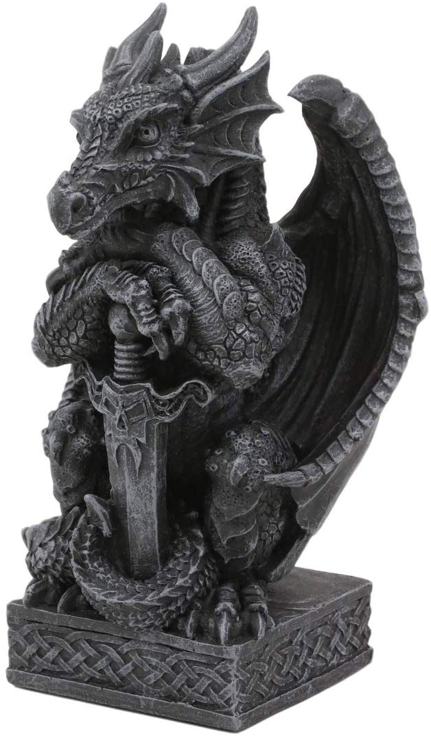 Ebros Gothic Dragon Sentry Gargoyle With Sword Figurine 5.25"H Statue Fantasy