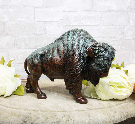 Ebros Gift Native American Bison Buffalo Decorative Resin Figurine Finished in Green Patina Faux Bronze 8.5" Long Symbol of Abundance and Manifestation Animal Totem Spirit Home Accent Decor - Ebros Gift