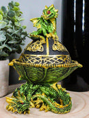 Green Dragon Mother With Hatchling On Celtic Knotwork Dome Egg Decorative Box