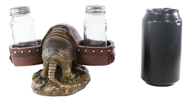 Rustic Wild Armadillo With Saddlebags Spice Delivery Salt Pepper Shakers Holder