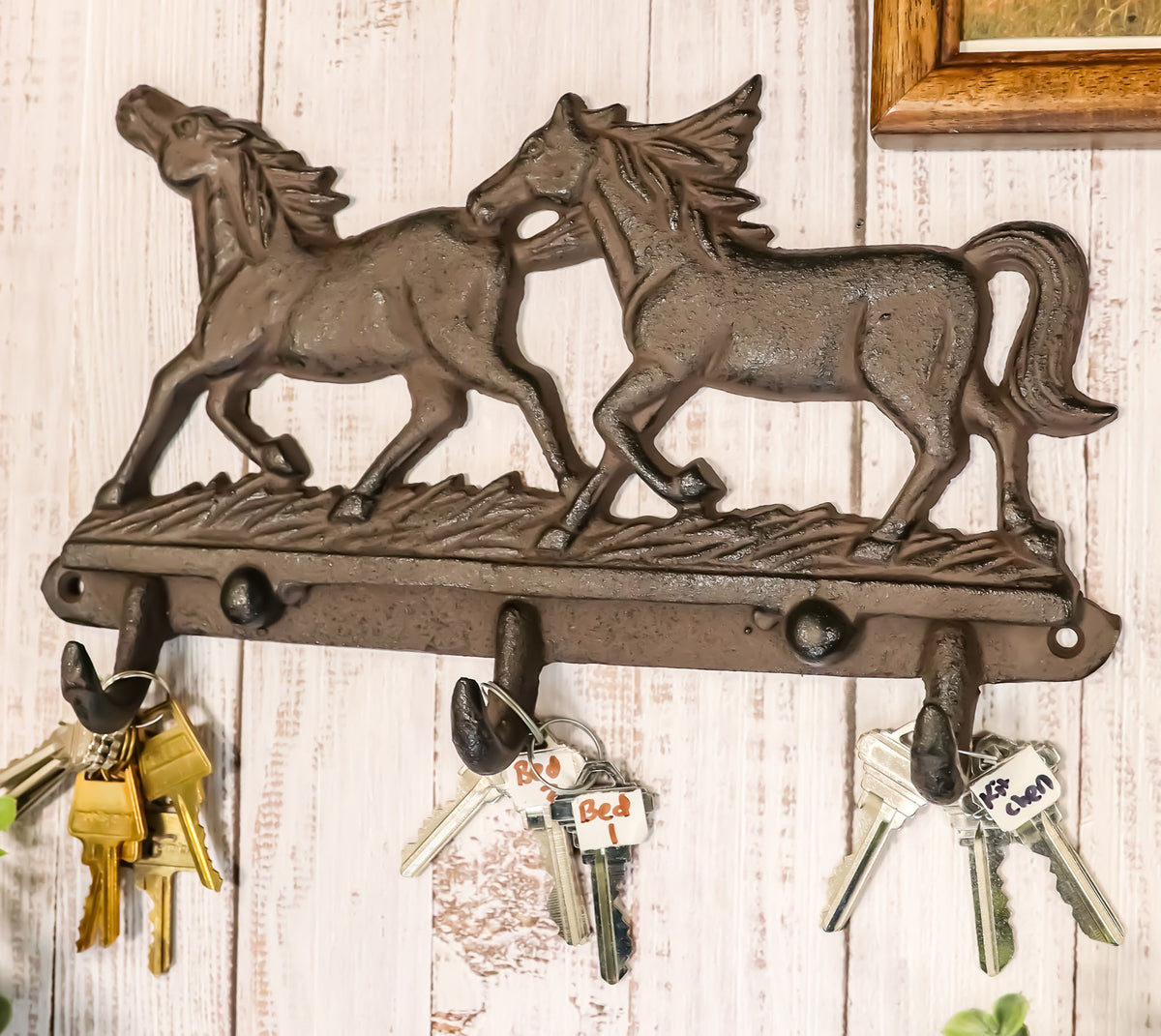 Ebros Western Country Galloping Horses Wall Hanging Hooks 11" Wide 3 Peg Hook Decor