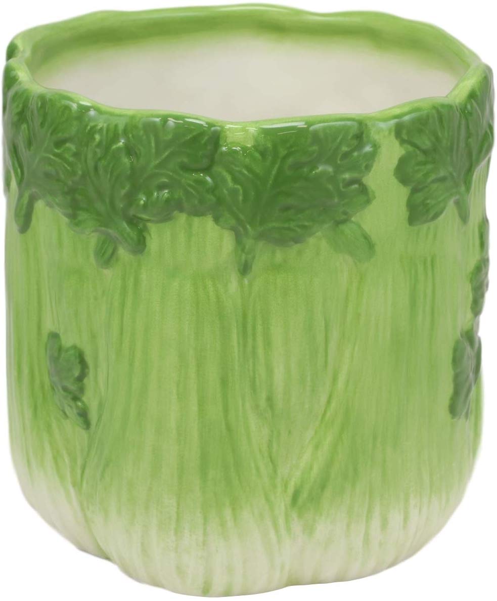 Ebros 4" Tall Ceramic Hearty Vegetable Celery Bunch Dish Bowl Holder Container - Ebros Gift