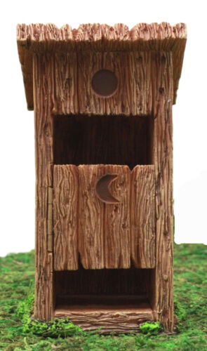 Ebros Fairy Garden Miniature Colonial Toilet Outhouse With Door & Toilet Roll Setup