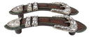 Set Of 2 Western Faux Tooled Leather Bling Belt Buckle Drawer Cabinet Bar Pulls