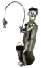 Ebros Camper Fishing Fisherman Catching Fish Hand Made Metal Wine Bottle Holder