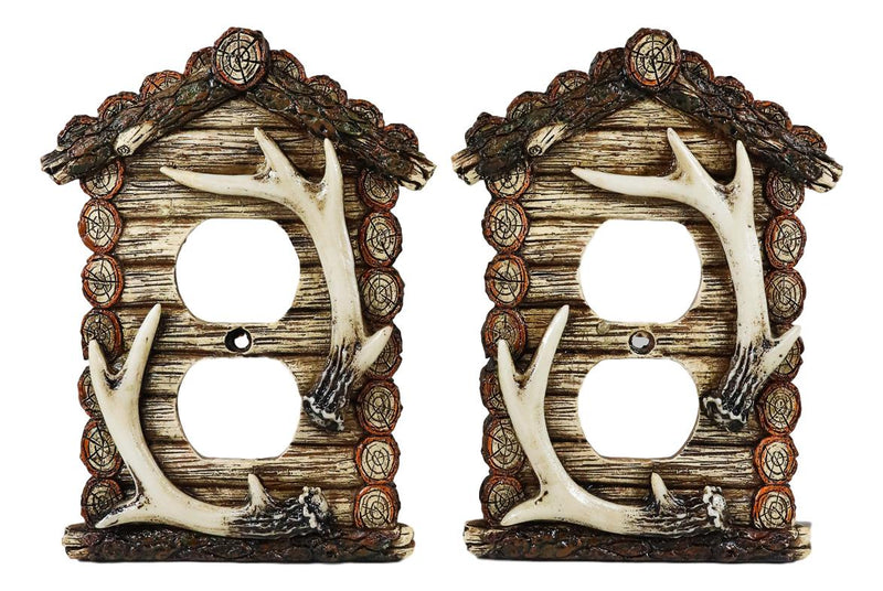 Pack of 2 Rustic Log Cabin Antlers Double Receptacle Wall Outlet Switch Plate