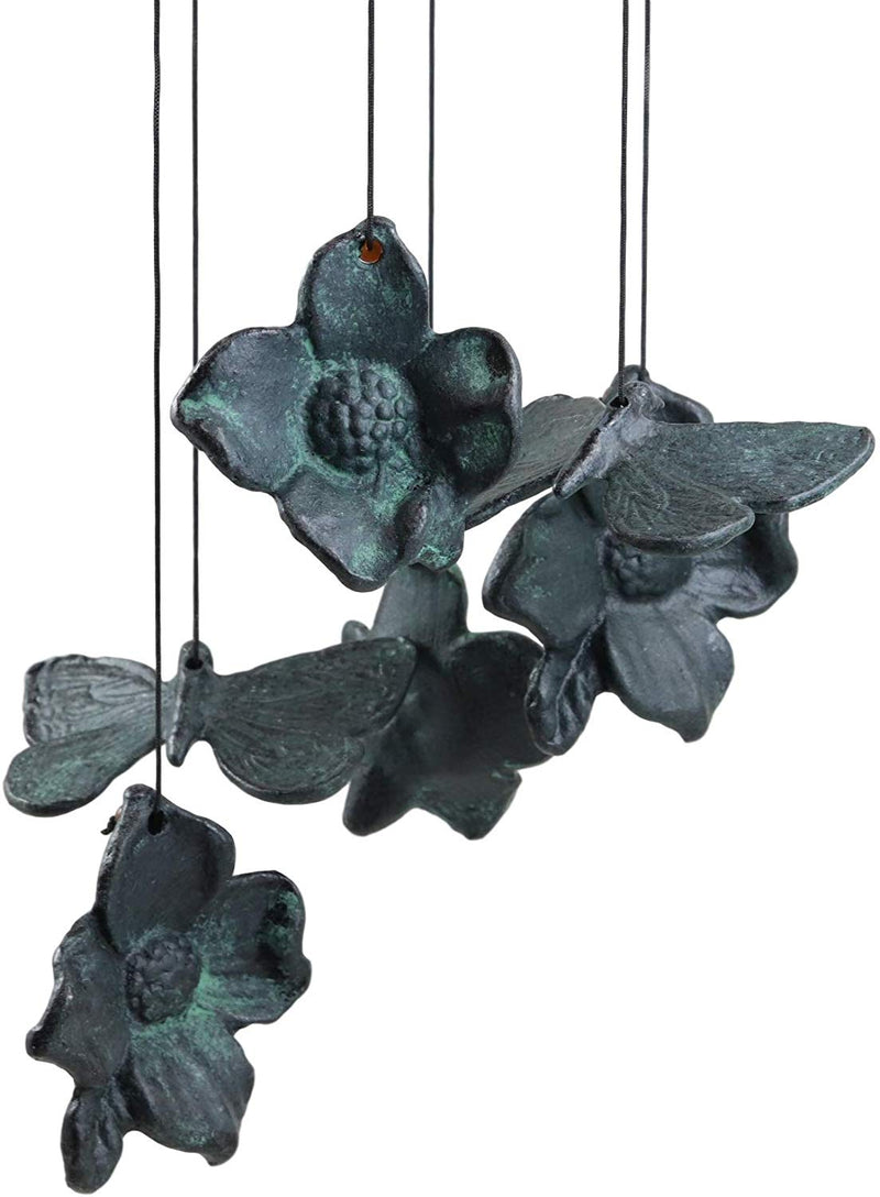 Ebros Gift Beautiful Cottage Garden Verdi Green Cornus Dogwood Flower Blossoms Aluminum Metal Mobile Wind Chime 31" Long Resonant Outdoor Whimsical Rustic Patio Deck Pool Decor Hanging Accessory