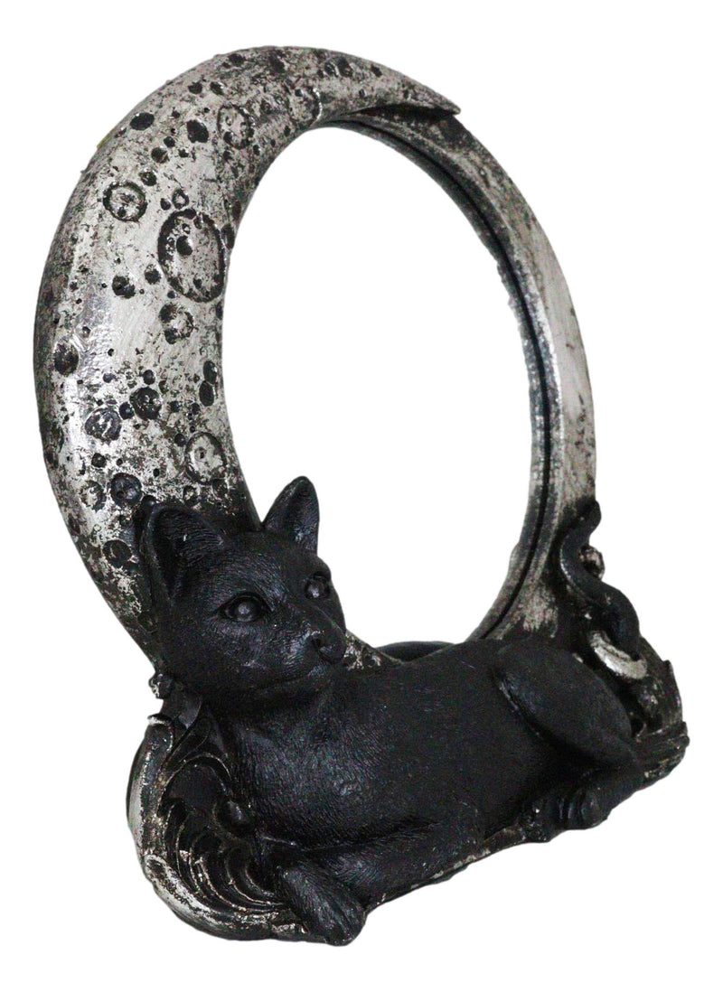 Witchcraft Mystical Black Cat By Crescent Crater Moon Desktop Or Wall Mirror