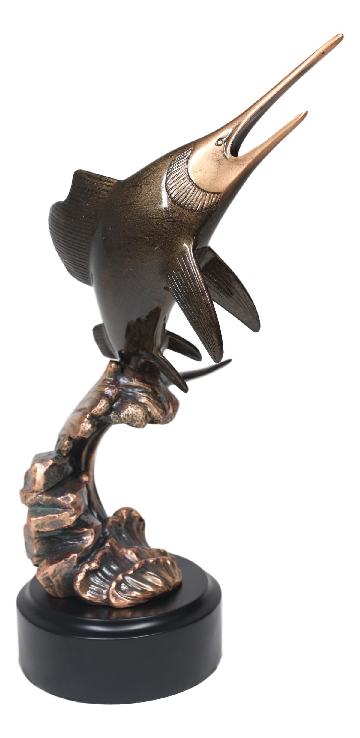 Ebros Nautical Marine Sailfish Leaping Out Of Water Electroplated Bronze Statue - Ebros Gift