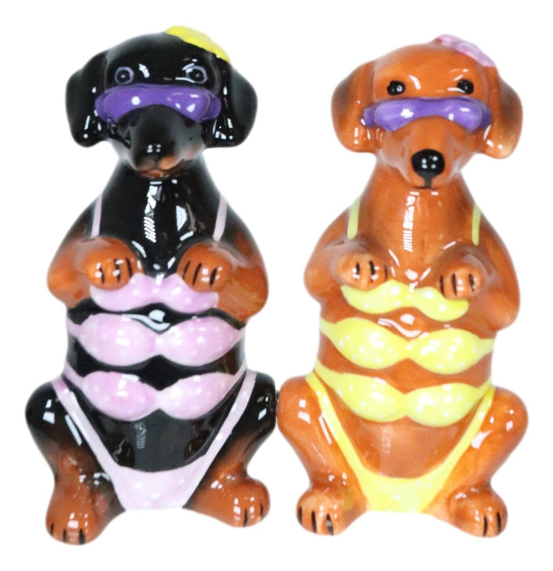 Bikini Hotties Wiener Dachshund Lady Dogs With Shades Salt And Pepper Shakers