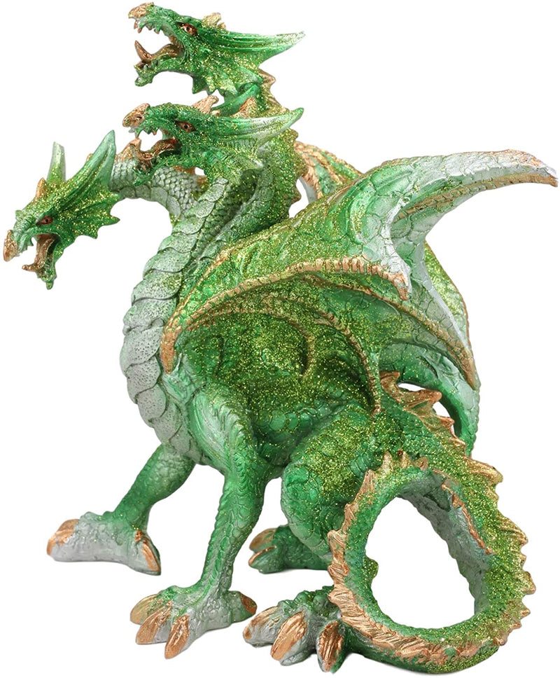 Ebros Green Earth Three Headed Dragon Hydra Roaring Statue 8" Tall Figurine