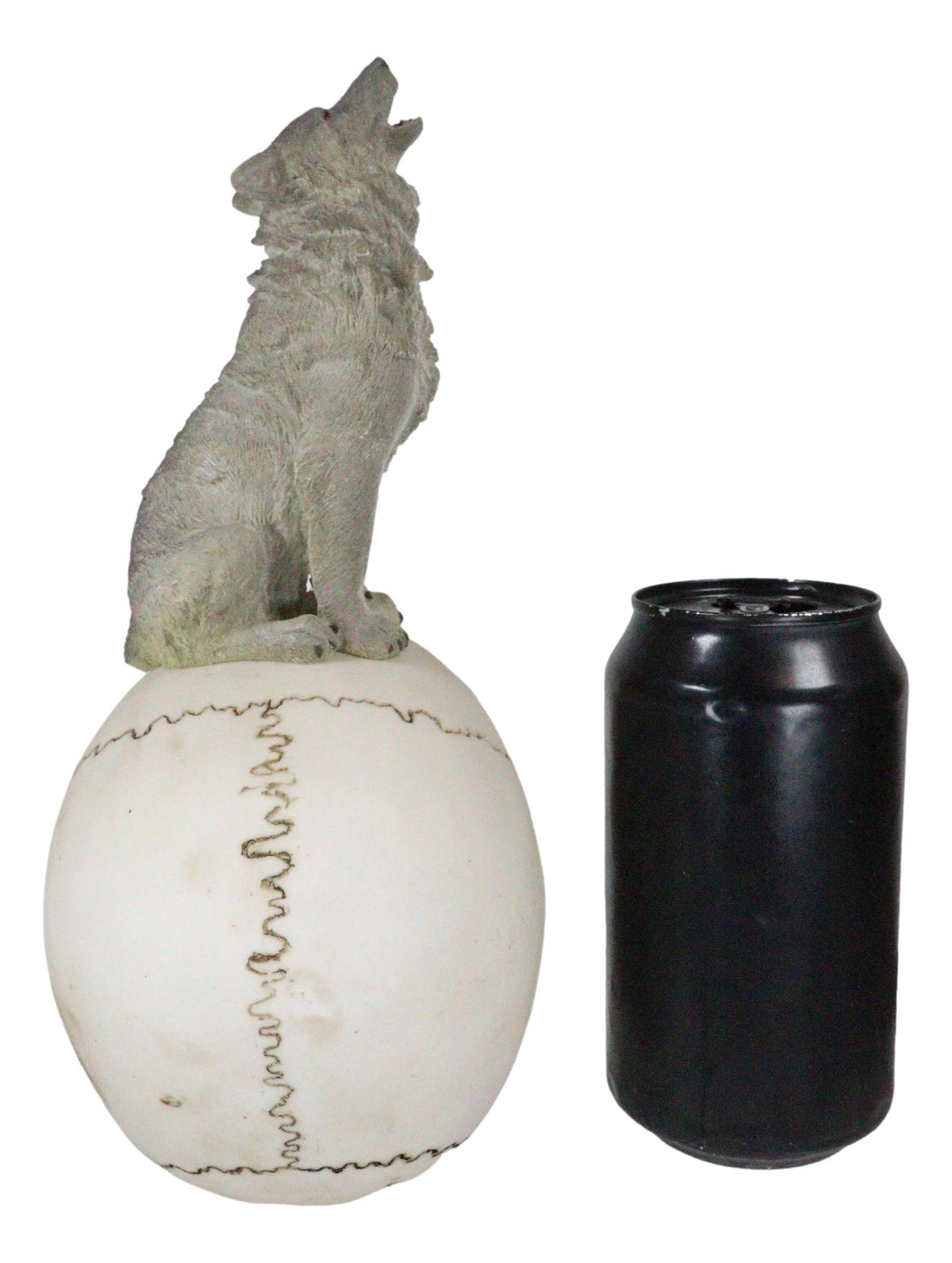 Gothic Full Moon Howling Gray Wolf Sitting On Graveyard Macabre Skull Figurine