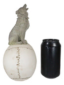 Gothic Full Moon Howling Gray Wolf Sitting On Graveyard Macabre Skull Figurine