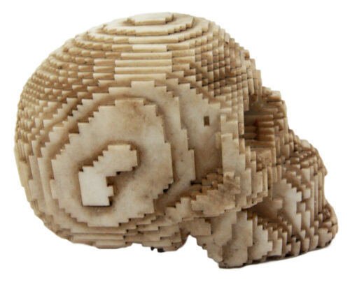 Ebros Gift 3D Pixel Skull Figurine 5"L Cubic Voxel Gamer Skull Skeleton Decorative Sculpture (Brown) - Ebros Gift