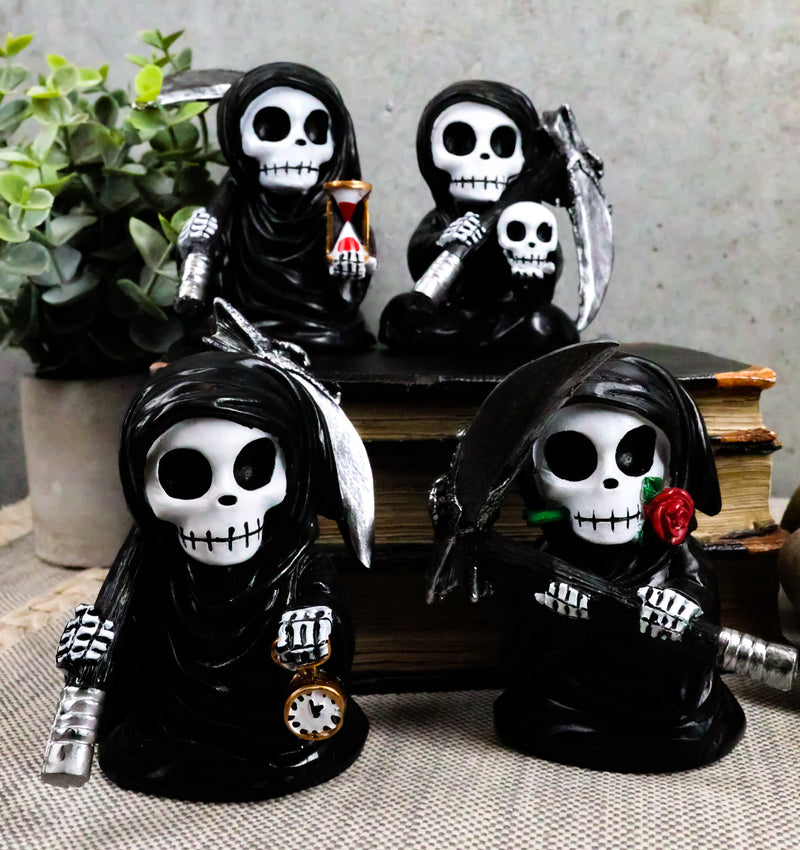 Ebros Time Waits for No Man Mini 4" Tall Chibi Grim Reapers Figurines Set of 4