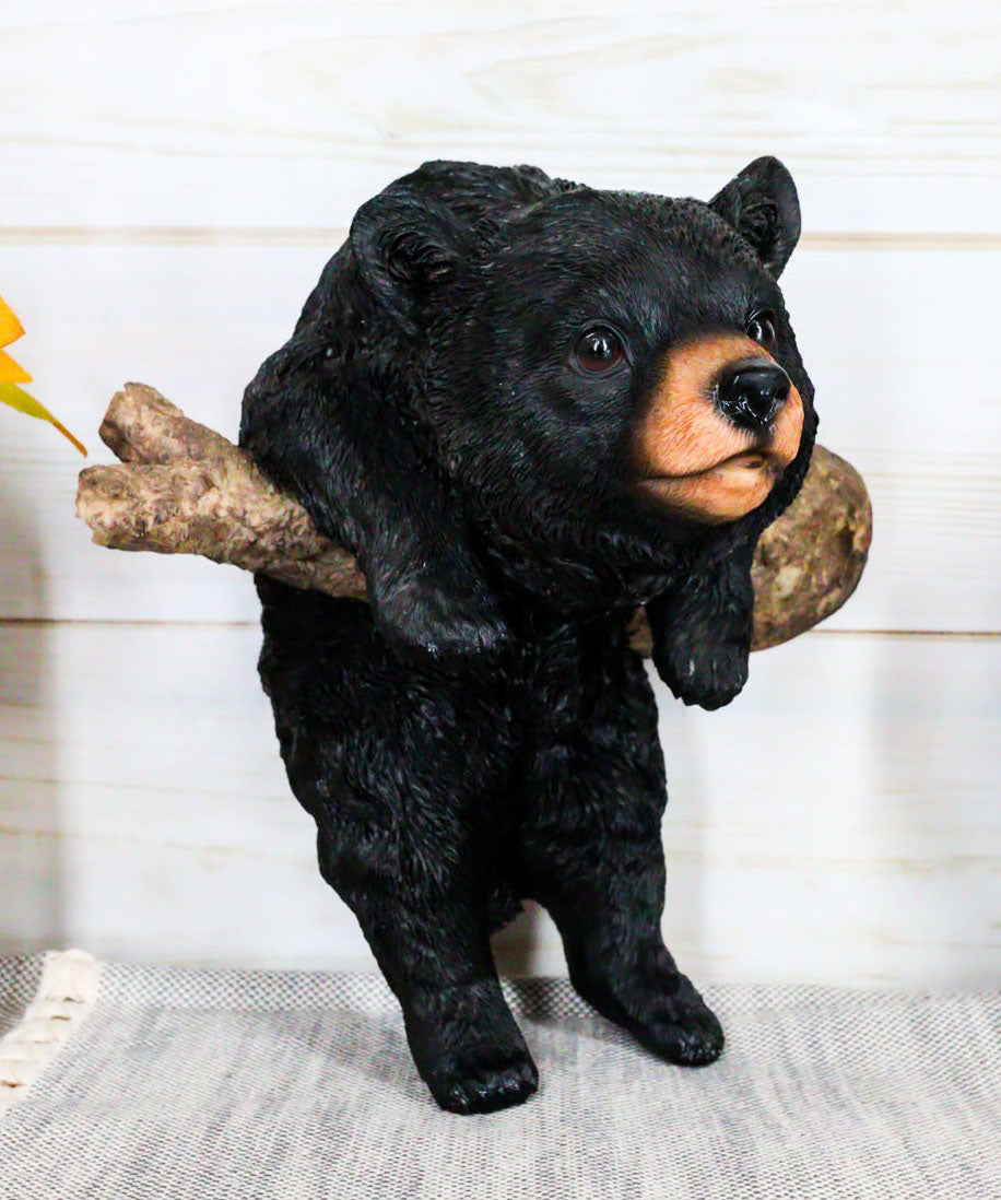 Rustic Western Forest Black Bear Cub Frolic Dangling On Tree Branch Wall Decor