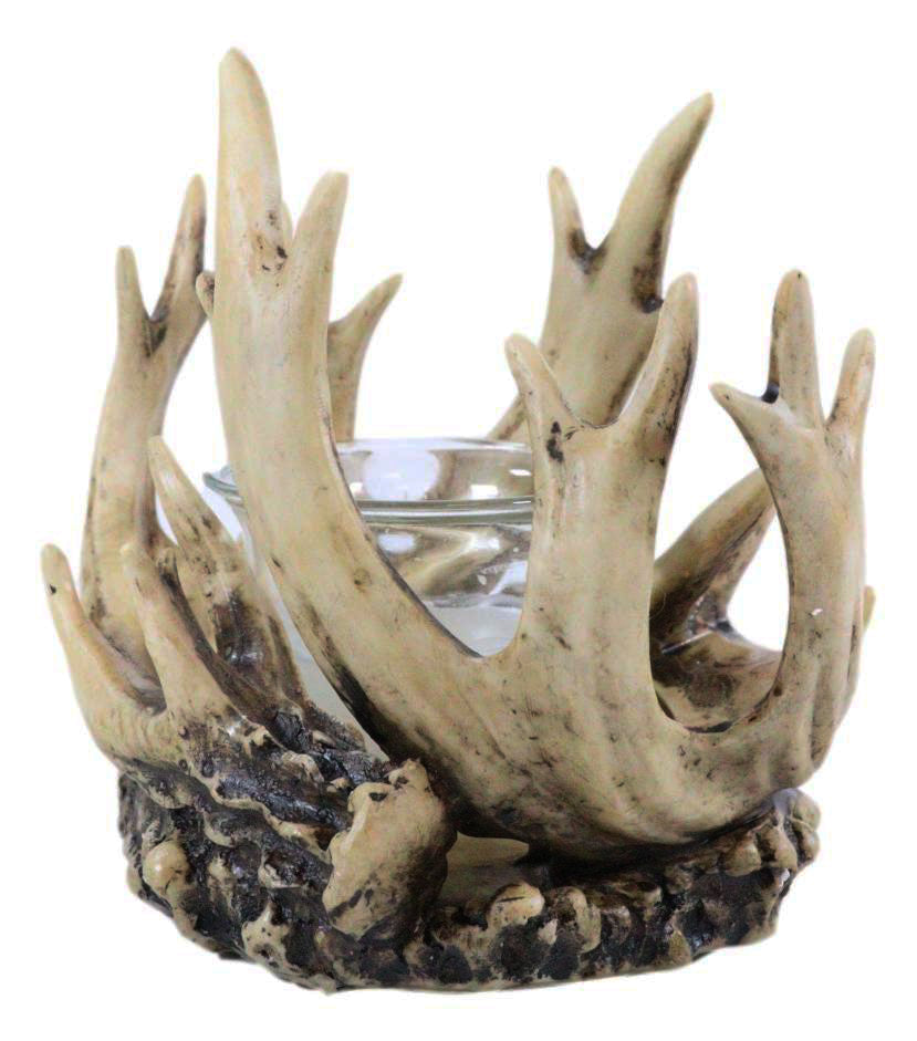 Rustic Western Buck Elk Deer Stag Entwined Antlers Crown Votive Candle Holder