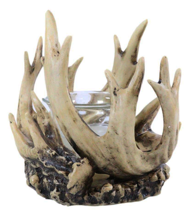 Rustic Western Buck Elk Deer Stag Entwined Antlers Crown Votive Candle Holder