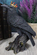 Macabre Gothic Royal Crowned Raven King Perching On Tree Stump Figurine 6.5"H