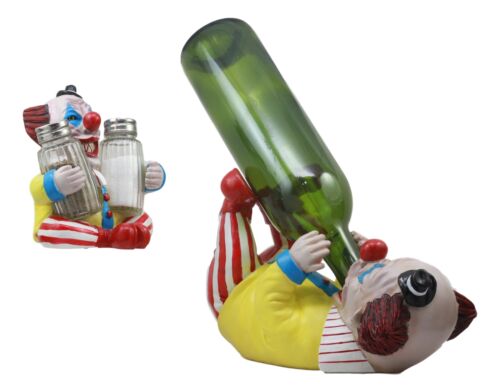 Ebros Halloween IT Killer Mannequin Pennywise Clown Wine Holder And Salt Pepper Shakers Holder Figurine Set Scary Halloween Party Hosting Centerpiece Wine Cellar Tabletop Countertop Kitchen Home Decor - Ebros Gift
