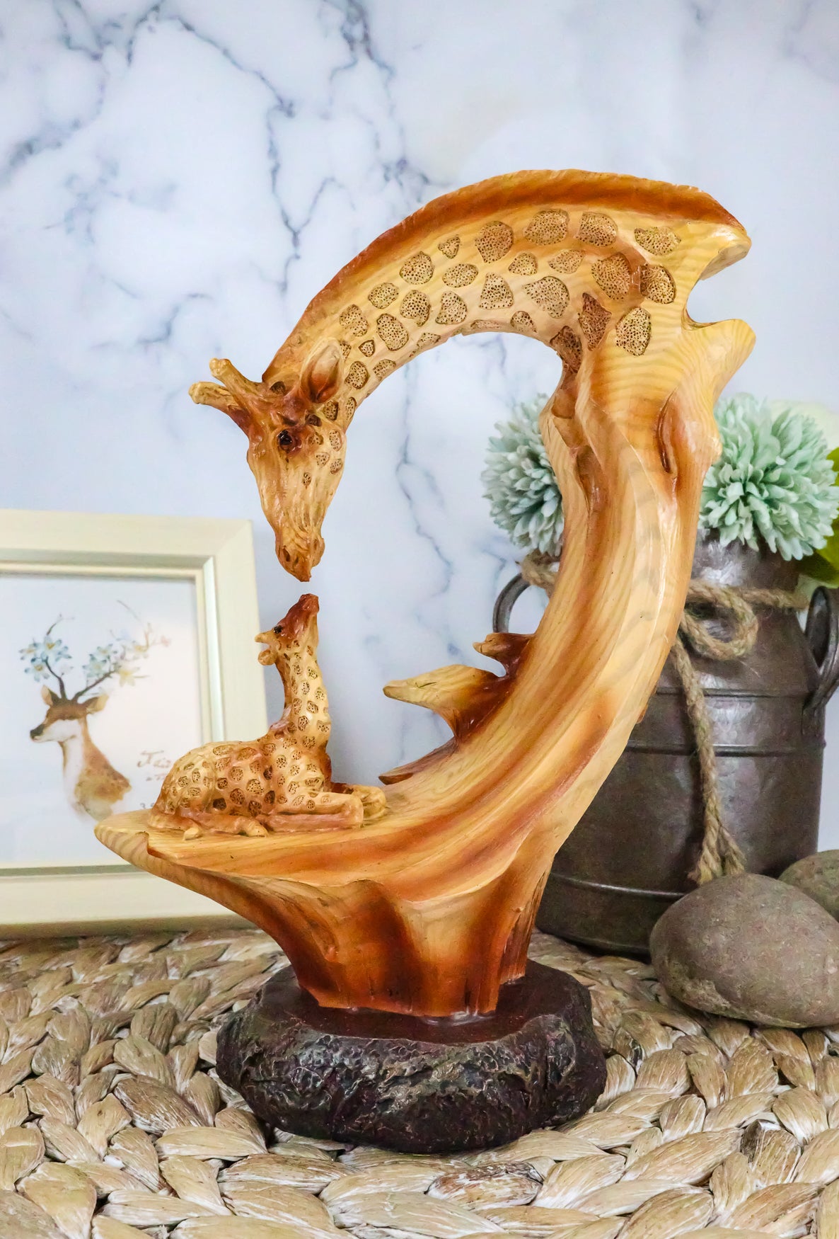 Ebros 9.5"H Wildlife Safari Giraffe Family Scene Decorative Faux Wood Figurine - Ebros Gift