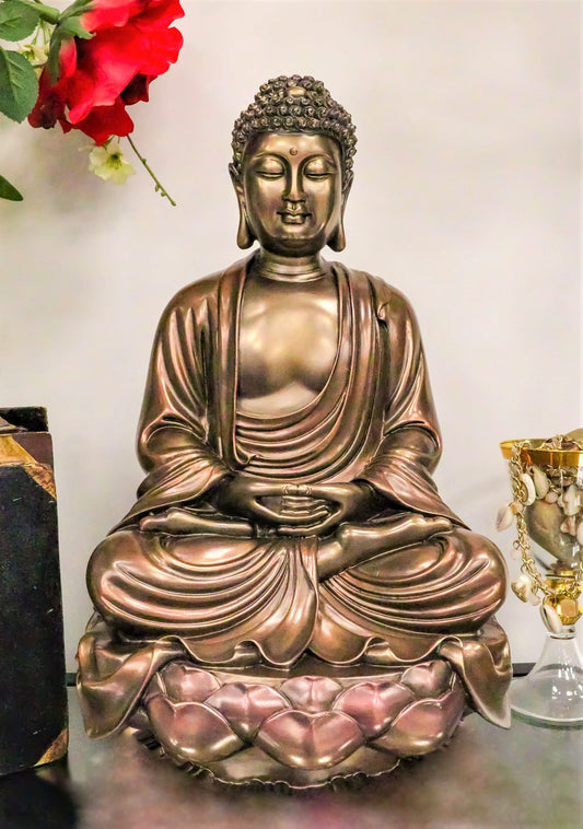 Ebros Meditating Buddha On Lotus Throne Statue 15"H Shakyamuni Enlightened One