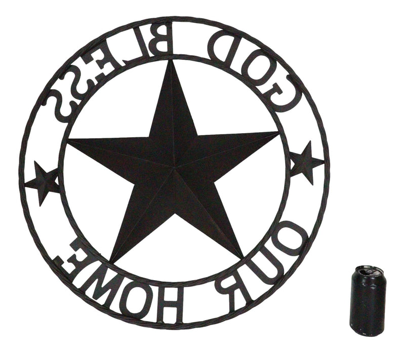 24"D Rustic Western Lone Star God Bless Our Home Metal Circle Wall Plaque Sign