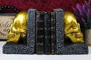 Pirate's Treasure Golden Skull Bookends Set 7"H Medieval Floral Gothic Statue