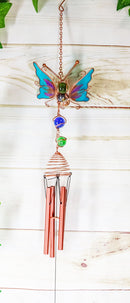 Ebros Gift Stained Glass Flitting Butterfly Copper Metal Wind Chime 28"Long Resonant Outdoor Patio Garden Decor Accessory