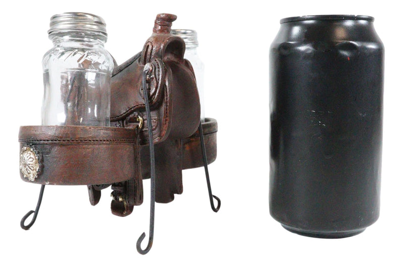 Country Western Cowboy Horse Saddle Silver Conchos Salt Pepper Shakers Holder