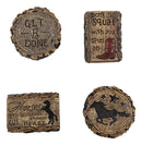 Set of 4 Rustic Western Wooden Craft Chip Slices Cowboy Horses Horseshoe Stars
