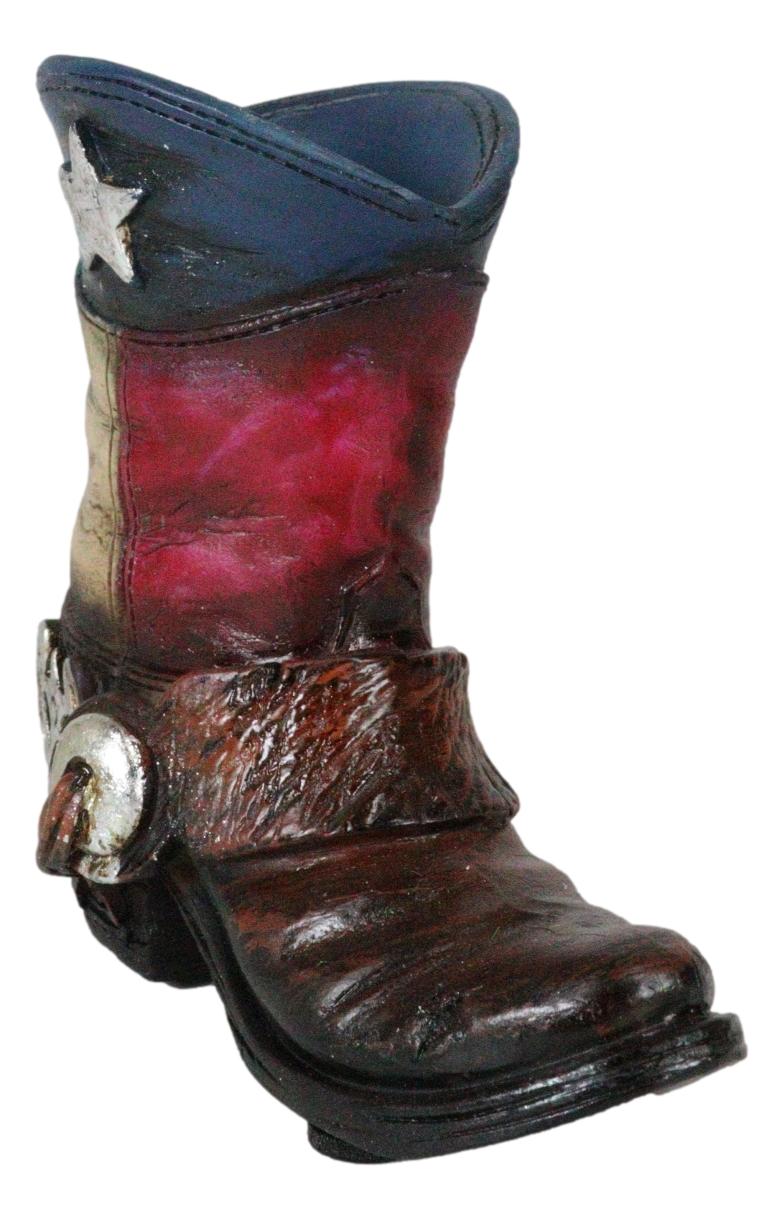 Rustic Western Texas State Flag Fancy Cowboy Boot With Spur Toothpick Holder - Ebros Gift