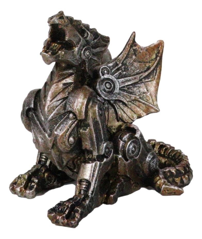 Roaring Cyborg Steampunk Dragon Figurine 3.25"H Victorian Sci Fi Fantasy Decor