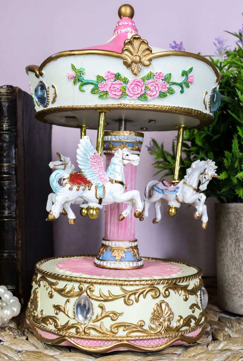 "Toyland" Carnival Merry Go Round Unicorns Pegasus Horse Musical Carousel Statue