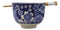 Ming Style Blue White Florals Porcelain Ramen Soup Rice Bowl With Chopsticks Set