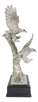 Large King Of The Skies Electroplated Silver Bald Eagles Taking Flight Statue