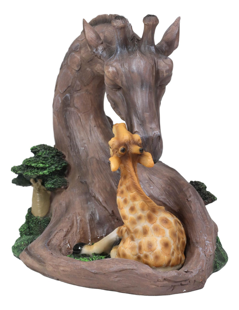 Large Safari Giraffe Mother and Calf Family By Green Grasslands Statue 8.25"L