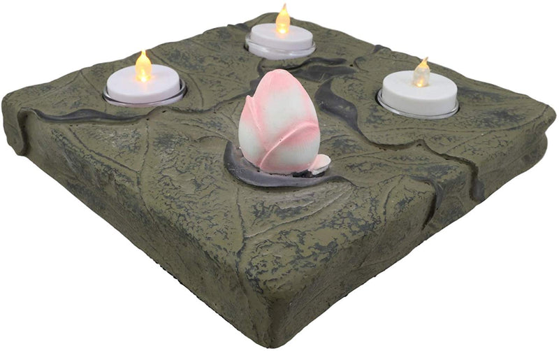 Ebros Buddha Lotus Flower On Lily Leaf Pads Trio Tea Light Votive Candle Holders