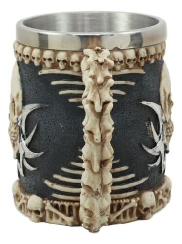 Ebros Evil Grinning Tribal Skull Tankard With Skulls Skeletal Spine Bones Handle - Ebros Gift