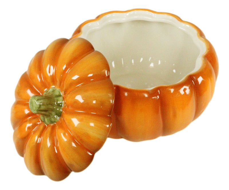 Ebros Pack Of 2 Kitchen Festive Bright Orange Ceramic Pumpkin Soup Dessert Bowl W/ Lid