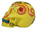 Colorful Fancy Yellow Day of The Dead Sugar Skull Amore Floral Roses Figurine