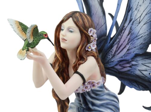 Ebros Purple Lavender Flower Fairy with Hummingbird Figurine 14.25" Tall Fairy Garden Decor Resin Statue